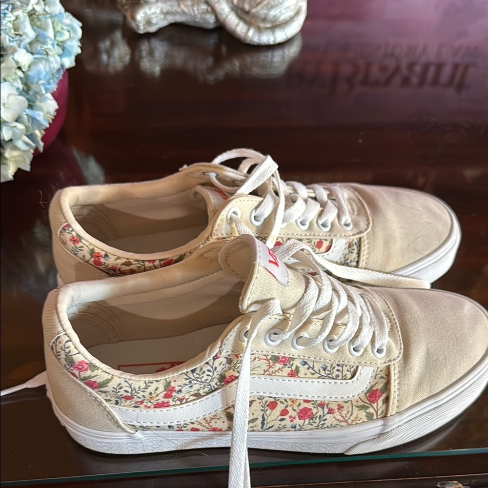 Vans Cream Canvas Floral Sneakers